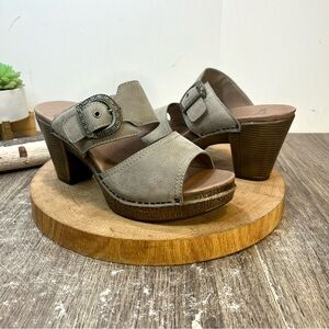 Dansko Taupe Mules with Decorative Buckle